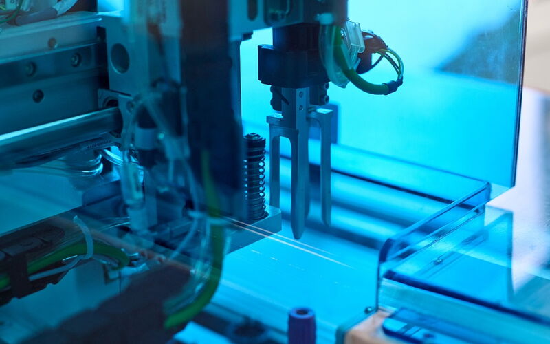 In a laboratory samples are transported to the analyser.