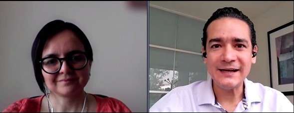 Lilia de Diego (GPQI) and Pablo Corona Fraga (NYCE) in an online interview.